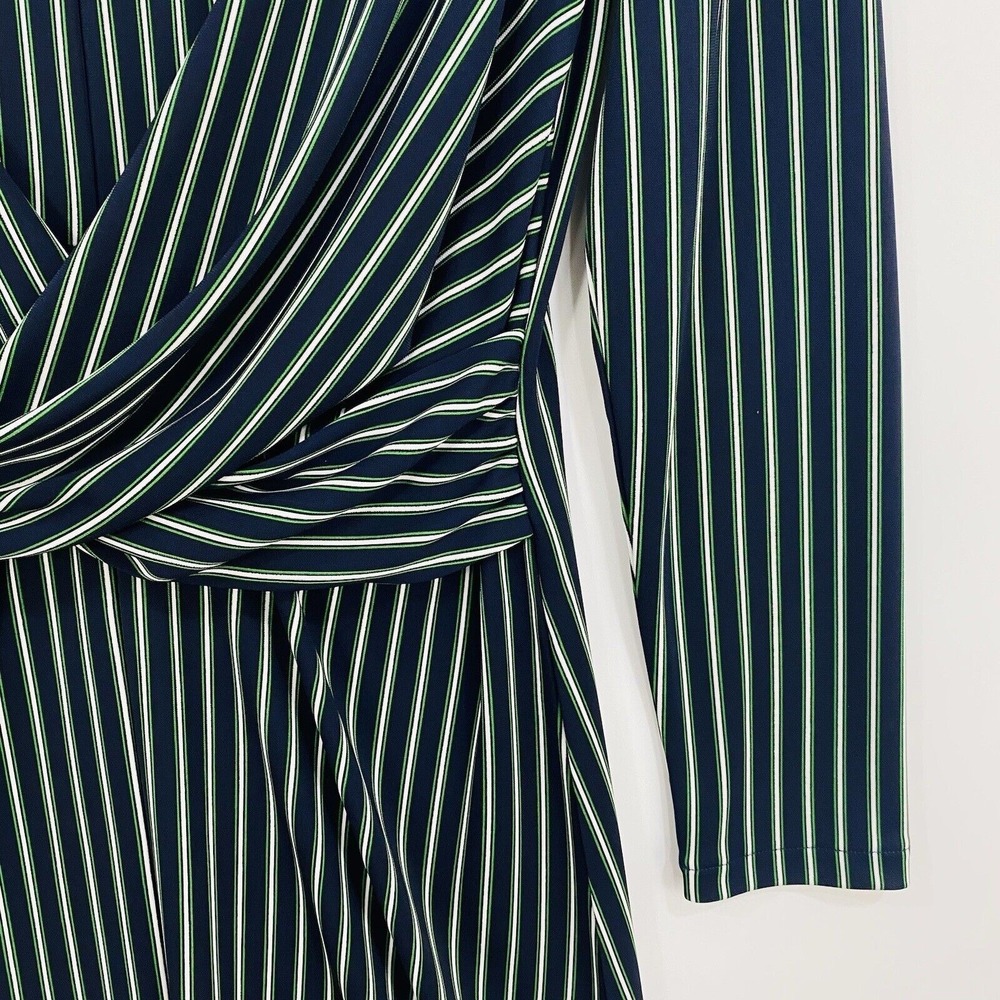 ANN TAYLOR Womens Midi Dress Petite 10P Blue Green Stripe Sheath 3/4 Sleeve Chic - Picture 5 of 13